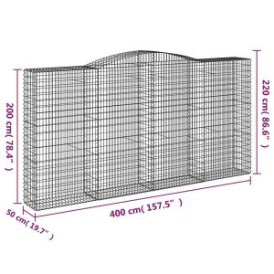 vidaXL Gabioner bågformade 6 st 400x50x200/220 cm galvaniserat järn - Bild 6