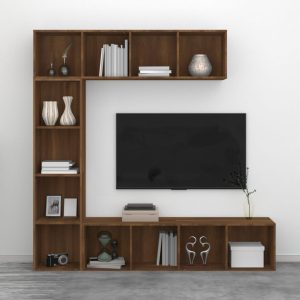 vidaXL Bokhylla/TV-bänk 3 delar set Brun ek 180x30x180 cm - Bild 4