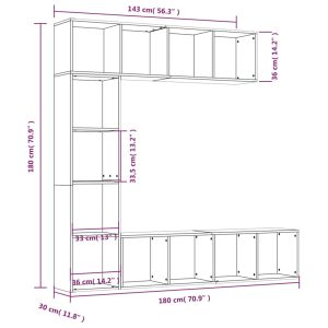 vidaXL Bokhylla/TV-bänk 3 delar set Brun ek 180x30x180 cm - Bild 6