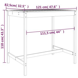 vidaXL Trädgårdsbord grå 121x82,5x110 cm massiv furu - Bild 7