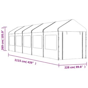 vidaXL Paviljong med tak vit 11,15x2,28x2,69 m polyeten - Bild 7