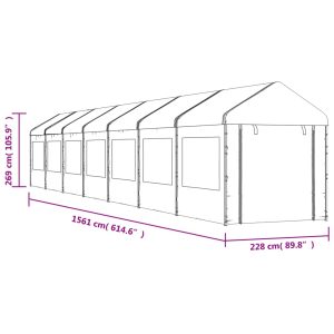 vidaXL Paviljong med tak vit 15,61x2,28x2,69 m polyeten - Bild 7