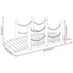 vidaXL Trädgårdsbro med kedjeräcken 150x67x56cm massivt granträ - Bild 6