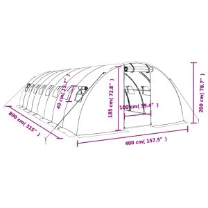 vidaXL Växthus med stålram vit 32 m² 8x4x2 m - Bild 12