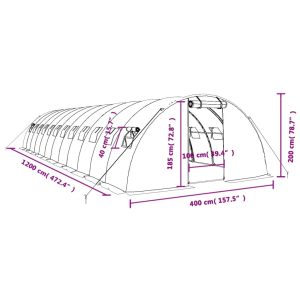 vidaXL Växthus med stålram vit 48 m² 12x4x2 m - Bild 12