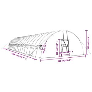 vidaXL Växthus med stålram grön 108 m² 18x6x2,85 m - Bild 12