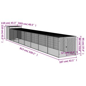 vidaXL Hönshus med gård antracit 110x813x110 cm galvaniserat stål - Bild 8