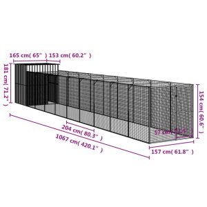 vidaXL Hundkoja med gård antracit 165x1067x181 cm galvaniserat stål - Bild 8