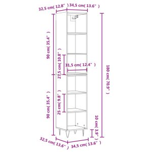 vidaXL Högskåp rökfärgad ek 34,5x32,5x180 cm konstruerat trä - Bild 11