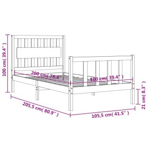 vidaXL Sängram med huvudgavel svart 100x200 cm massivt trä - Bild 12