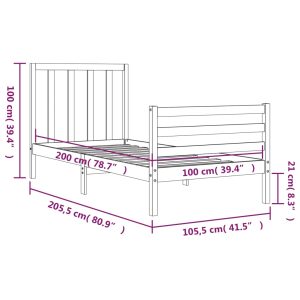 vidaXL Sängram med huvudgavel 100x200 cm massivt trä - Bild 12