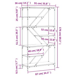 vidaXL Bokhylla rökfärgad ek 91x36x176 cm konstruerat trä och stål - Bild 9