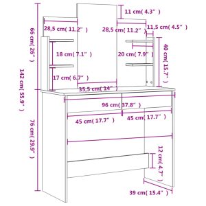 vidaXL Sminkbord med spegel svart 96x39x142 cm - Bild 9