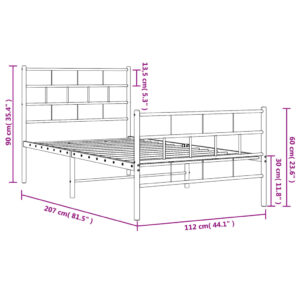 vidaXL Sängram med huvudgavel och fotgavel svart metall 107x203 cm - Bild 9