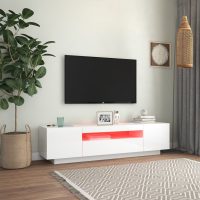 vidaXL TV-bänk med LED-belysning vit högglans 160x35x40 cm - Bild 3