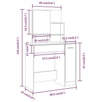 vidaXL Sminkbord med spegel brun ek 86,5x35x136 cm - Bild 9