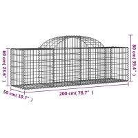 vidaXL Gabioner bågformade 5 st 200x50x60/80 cm galvaniserat järn - Bild 6