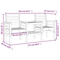 vidaXL Trädgårdsbänk med bord 2-sits grå massiv furu - Bild 8