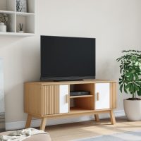 vidaXL Tv-bänk OLDEN vit och brun 114x43x57 cm massiv furu - Bild 3