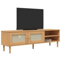 vidaXL Tv-bänk SENJA rottinglook brun 158x40x49 cm massiv furu - Bild 3