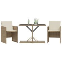 vidaXL Bistrogrupp med dynor 3 delar beige konstrotting - Bild 3