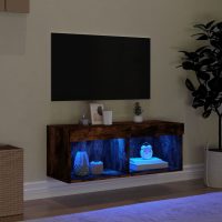 vidaXL Tv-bänk med LED-belysning rökfärgad ek 80x30x30 cm - Bild 3