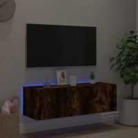 vidaXL Väggmonterad tv-bänk LED rökfärgad ek 100x35x31 cm - Bild 5