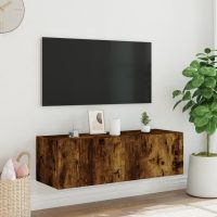 vidaXL Väggmonterad tv-bänk LED rökfärgad ek 100x35x31 cm - Bild 6