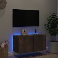 vidaXL Väggmonterad tv-bänk LED rökfärgad ek 80x35x41 cm - Bild 4