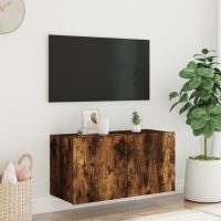 vidaXL Väggmonterad tv-bänk LED rökfärgad ek 80x35x41 cm - Bild 5