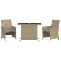 vidaXL Bistrogrupp med dynor 3 delar mixbeige konstrotting - Bild 2