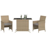 vidaXL Bistrogrupp med dynor 3 delar mixbeige konstrotting - Bild 3