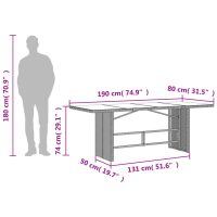 vidaXL Trädgårdsbord med glasskiva ljusgrå 190x80x74 cm konstrotting - Bild 10