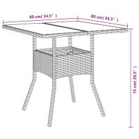 vidaXL Trädgårdsbord med glasskiva svart 80x80x75 cm konstrotting - Bild 11