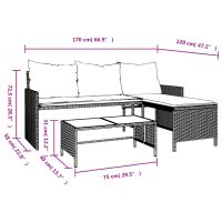 vidaXL Trädgårdssoffa med bord och dynor L-formad ljusgrå konstrotting - Bild 10