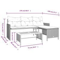 vidaXL Trädgårdssoffa med bord och dynor L-formad grå konstrotting - Bild 10