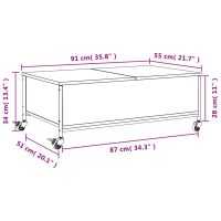 vidaXL Soffbord på hjul rökfärgad ek 91x55x34 cm konstruerat trä - Bild 12