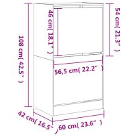 vidaXL Skoskåp med 2 flip-lådor rökfärgad ek 60x42x108 cm - Bild 10