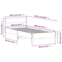 vidaXL Sängram med huvudgavel vaxbrun 100x200 cm massiv furu - Bild 9