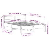 vidaXL Sängram med huvudgavel vaxbrun 120x190 cm massiv furu - Bild 9