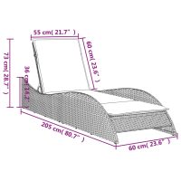 vidaXL Solsäng med dyna grå 60x205x73 cm konstrotting - Bild 9