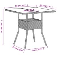 vidaXL Trädgårdsbord med glasskiva ljusgrå 80x80x75 cm konstrotting - Bild 11