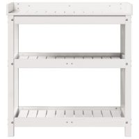 vidaXL Växtbord med hyllor vit 82,5x45x86,5 cm massiv furu - Bild 5