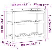 vidaXL Växtbord med hyllor vit 108x45x86,5 cm massiv furu - Bild 10