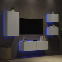 vidaXL Väggmonterade tv-skåp 4 delar med LEDs vit - Bild 4