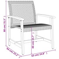 vidaXL Caféset 3 delar svart konstrotting och akaciaträ - Bild 10