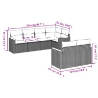 vidaXL Soffgrupp för trädgården med dynor 7 delar grå konstrotting - Bild 7