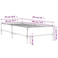 vidaXL Sängram rökfärgad ek 90x190 cm konstruerat trä och metall - Bild 9