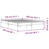 vidaXL Sängram rökfärgad ek 120x200 cm konstruerat trä och metall - Bild 9