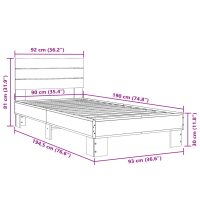 vidaXL Sängram svart 90x190 cm konstruerat trä och metall - Bild 9